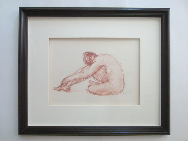 Impressionist Portrait Pencil Drawing Signed Gouache