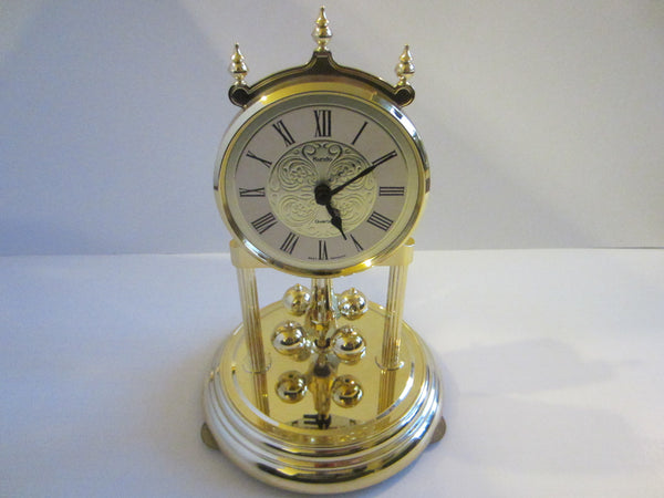 Kundo West Germany Anniversary Mantle Clock Glass Dome Brass Pendulum - Designer Unique Finds 