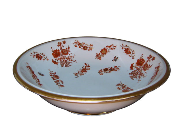 Porcelain Fruit Bowl Decorated Gilt Rustic Orange Painted Flowers Butterflies - Designer Unique Finds 
 - 1