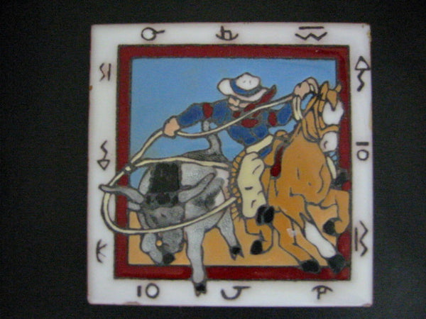Christine Fitzgerald Western Tile Cowboy Horse By Mag Mor Studio - Designer Unique Finds 
