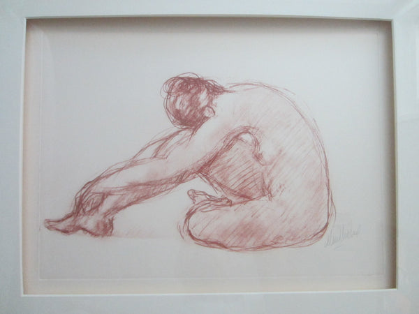 Impressionist Portrait Pencil Drawing Signed Gouache