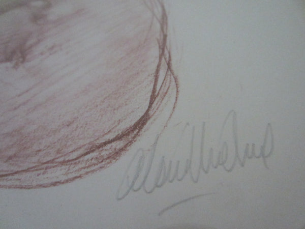 Impressionist Portrait Pencil Drawing Signed Gouache
