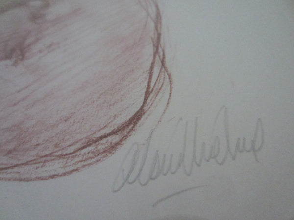 Impressionist Sketch Portrait Pencil Drawing Signed Gouache