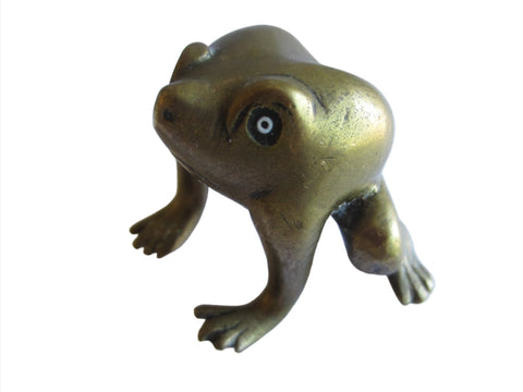 Brass Metal Art Frog Beady Eyes - Designer Unique Finds 