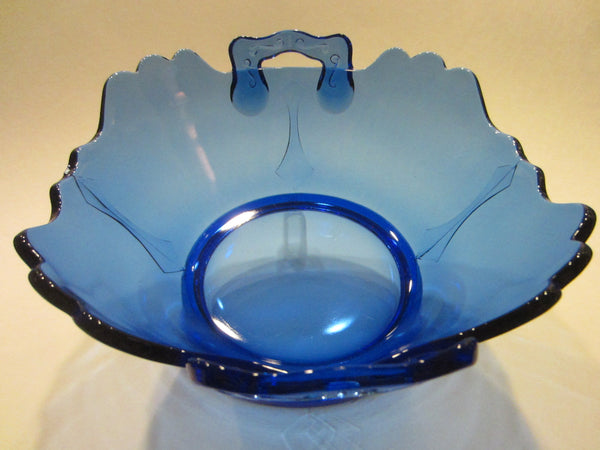 LE Smith Attribute Deep Blue Glass Bowl Decorated Handles