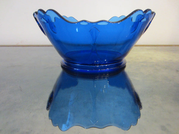 LE Smith Attribute Deep Blue Glass Bowl Decorated Handles