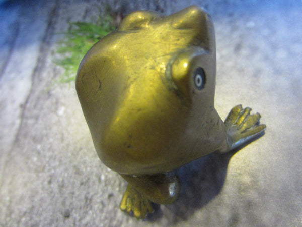 Brass Metal Art Frog Beady Eyes - Designer Unique Finds 