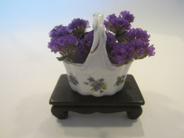 Lefton White Porcelain Mini Basket Violet Flowers Medallions