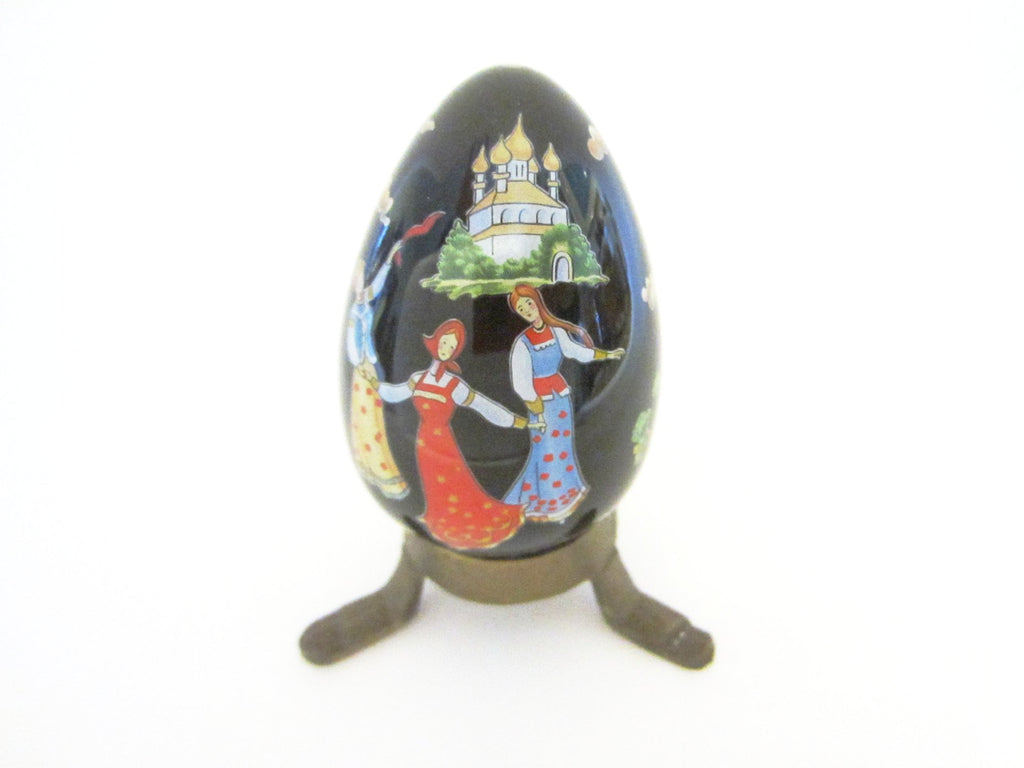 Franklin Mint Black Japanese Porcelain Egg Signed FM 88 With Red Dragon - Designer Unique Finds 