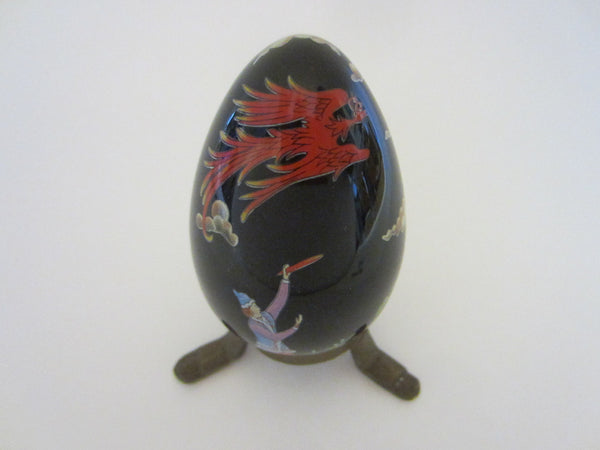 Red Dragon Painted Black Porcelain Scenic Egg FM 88 Japan  - Designer Unique Finds 