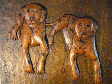 Dalmatian Puppies Carved Panel Majolica Folk Art Plaque - Designer Unique Finds  - 2