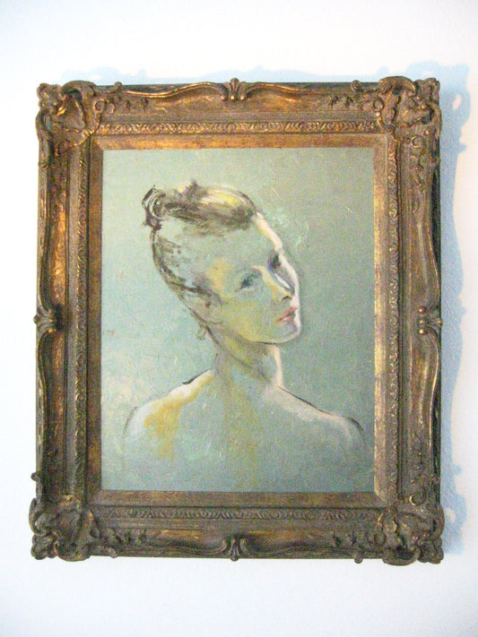 French Woman Portrait Impressionist Oil on Board - Designer Unique Finds  - 1
