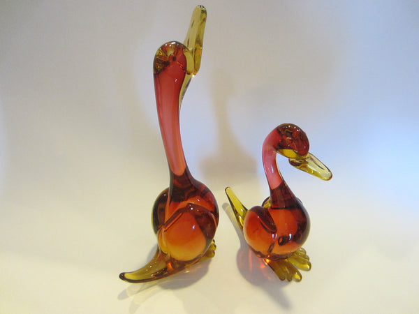 Murano Sommerso Rose Gold Specs Glass Ducks Sculptures