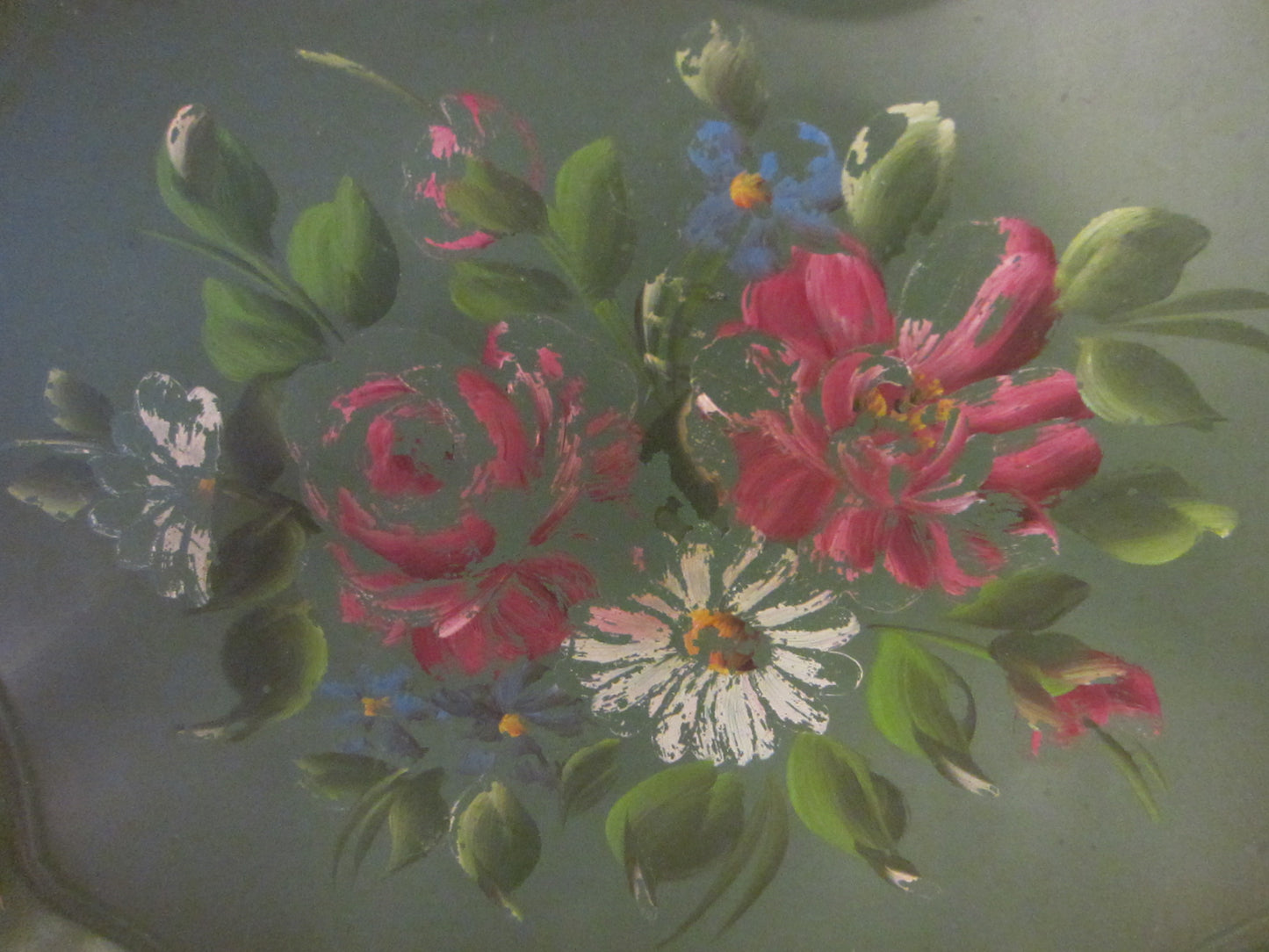 Nash New York Mid Century Modern Green Tole Floral Tray