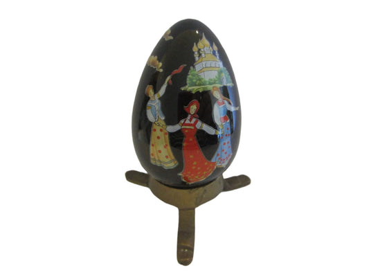 Franklin Mint Black Japan Porcelain Egg Signed FM 88 c Dancers Red Dragon - Designer Unique Finds 