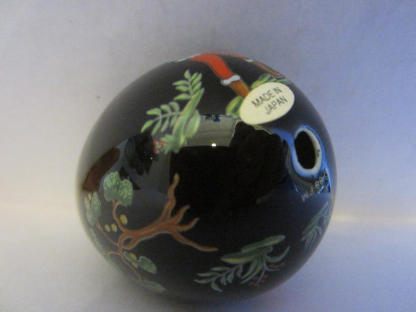 Franklin Mint Black Japanese Porcelain Egg Signed FM 88 With Red Dragon - Designer Unique Finds 