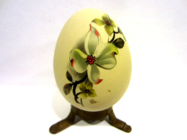 Folk Art Bisque Egg Hand Decorated Japanese Flowers