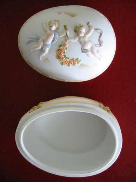 Worcester Porcelain Majolica Egg Box Angels Decorated Angles - Designer Unique Finds 
 - 5
