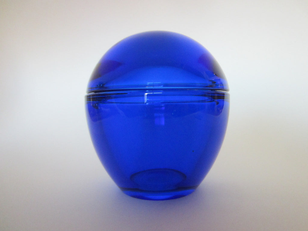 Indigo Cobalt Blue Convex Egg Style Glass Jar - Designer Unique Finds 