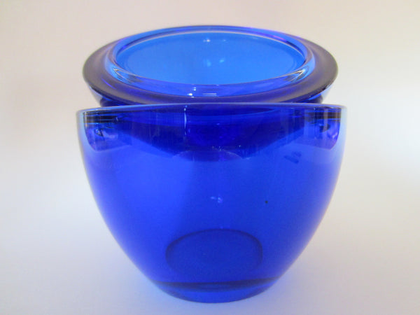 Indigo Cobalt Blue Convex Cover Glass Egg Shape Box - Designer Unique Finds 