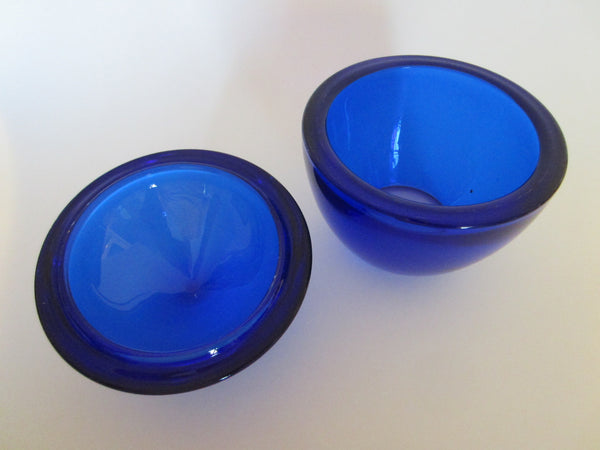Indigo Cobalt Blue Convex Cover Glass Egg Shape Box - Designer Unique Finds 