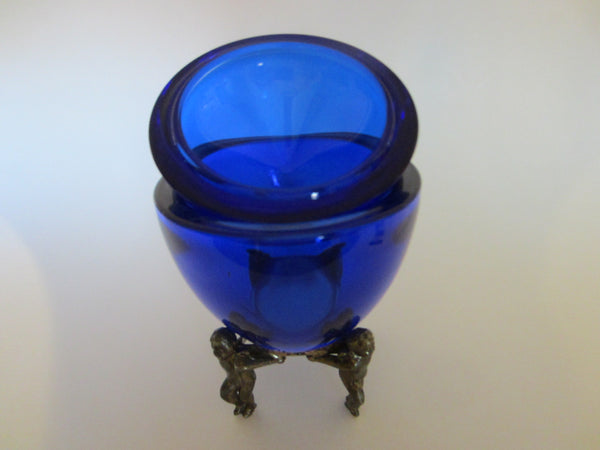 Indigo Blue Convex Egg Style Glass Jar