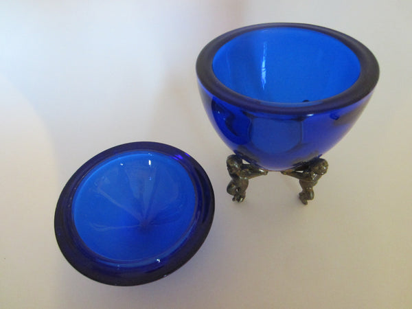Indigo Blue Convex Egg Style Glass Jar