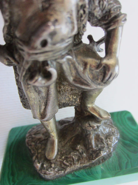 Russian Silver Ethnic Figures Green Malachite Stand Ruby Eyes - Designer Unique Finds 