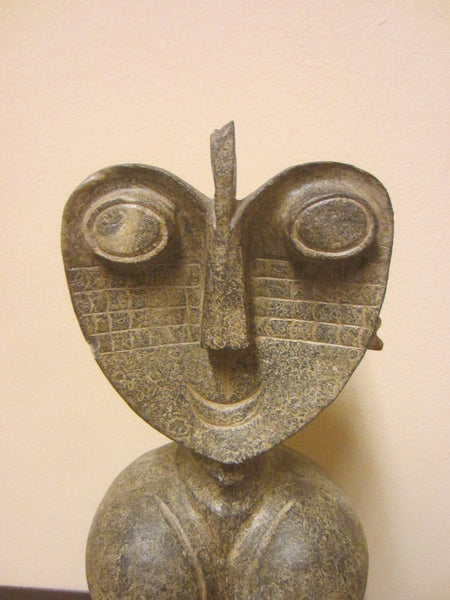 Monumental Stone Sculpture Spike Figure Heart Shape Head