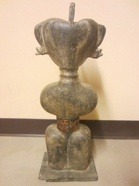 Monumental Stone Sculpture Spike Figure Heart Shape Head