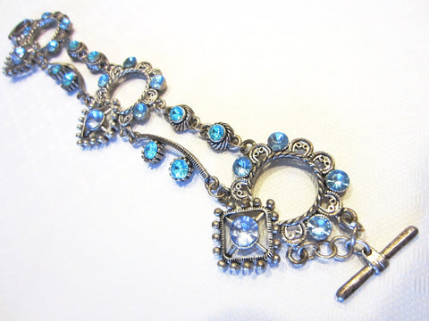 Blue Rhinestones Art Deco Cabochon Bracelet - Designer Unique Finds 
 - 5