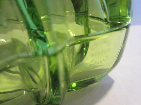 Cristal Sevres France Fleur D Elise Green Bowls Covered Box Glass Art - Designer Unique Finds 