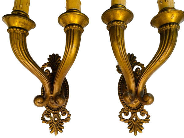 Art Deco French Gilt Bronze Pair of Wall Sconces Circa 1920s