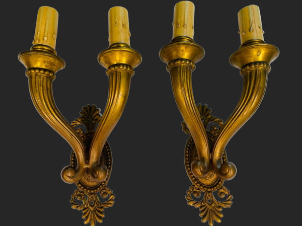 Art Deco French Gilt Bronze Pair of Wall Sconces Circa 1920s