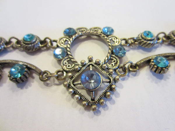 Blue Rhinestones Art Deco Cabochon Bracelet - Designer Unique Finds 
 - 3
