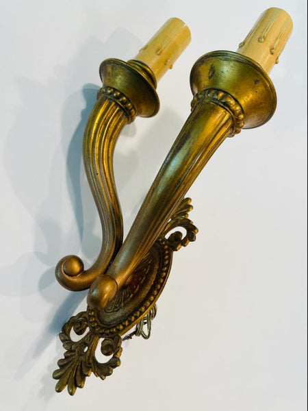 Art Deco French Gilt Bronze Pair of Wall Sconces Circa 1920s