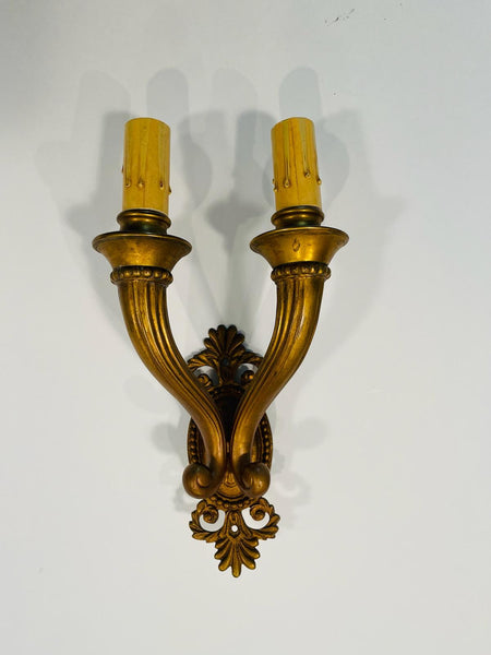 Art Deco French Gilt Bronze Pair of Wall Sconces Circa 1920s