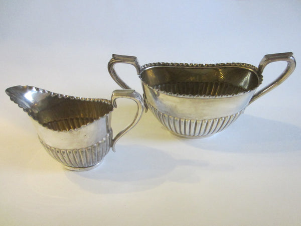 English Silver Cream Sugar Breakfast Bowls Art Deco Style Handles Hallmarks