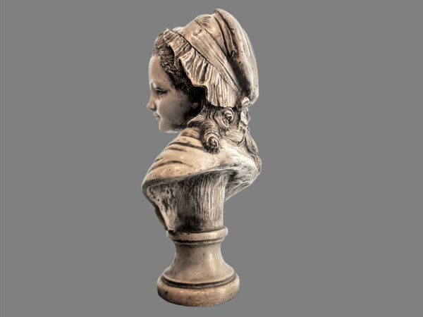 French Girl In Bonnet Composed Portrait Bust Torso