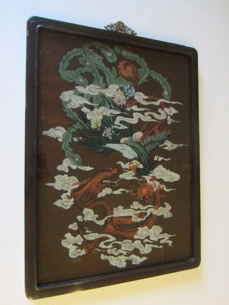 Chinese Reverse Glass Painting Dragon Phoenix Flowers - Designer Unique Finds 
 - 7