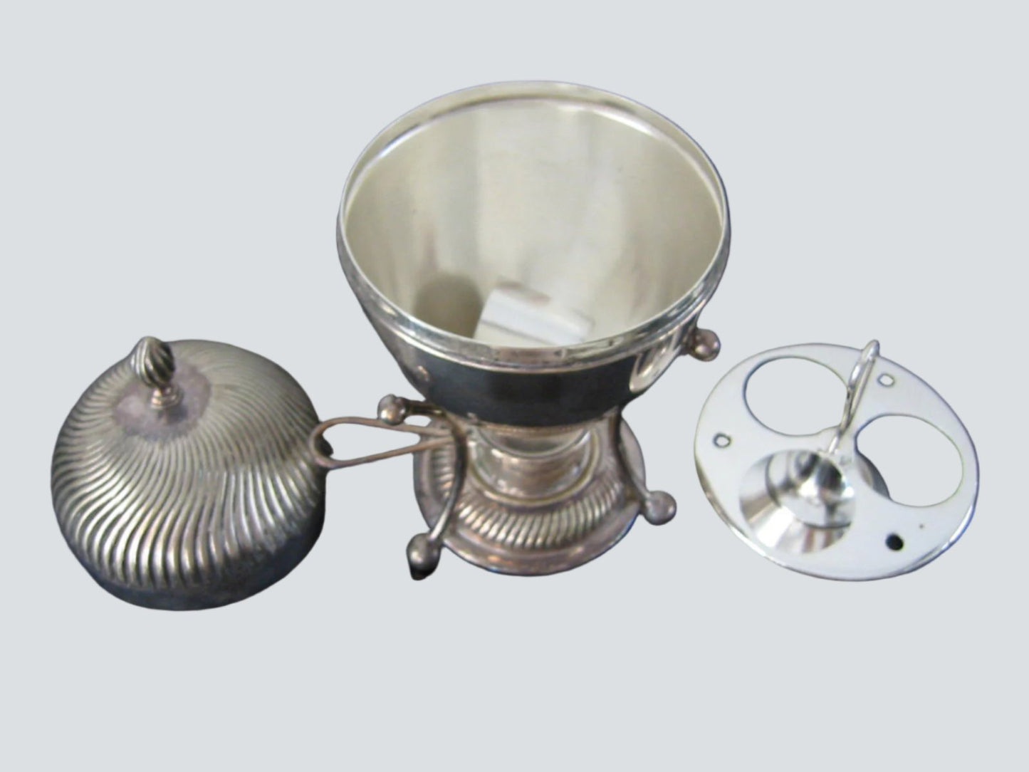 Silver Covered Egg Poacher Signed Etched Hallmarks - Designer Unique Finds 