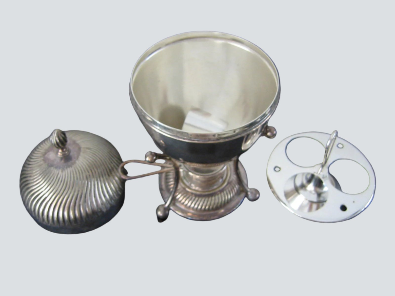 Silver Covered Egg Poacher Signed Etched Hallmarks - Designer Unique Finds 