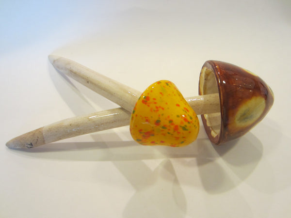 Ceramic Mushrooms Hand Painted Stemmed Home Garden Decor