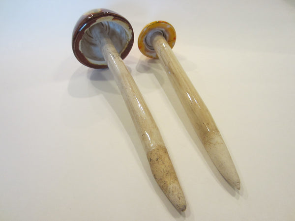 Ceramic Mushrooms Hand Painted Stemmed Home Garden Decor