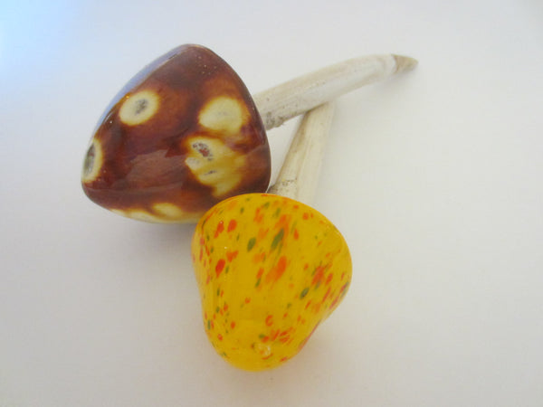 Ceramic Mushrooms Hand Painted Stemmed Home Garden Decor