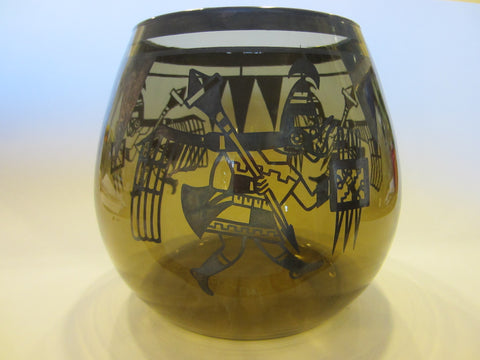 Southwestern Native Style Smokey Quartz Folk Art Glass Bowl