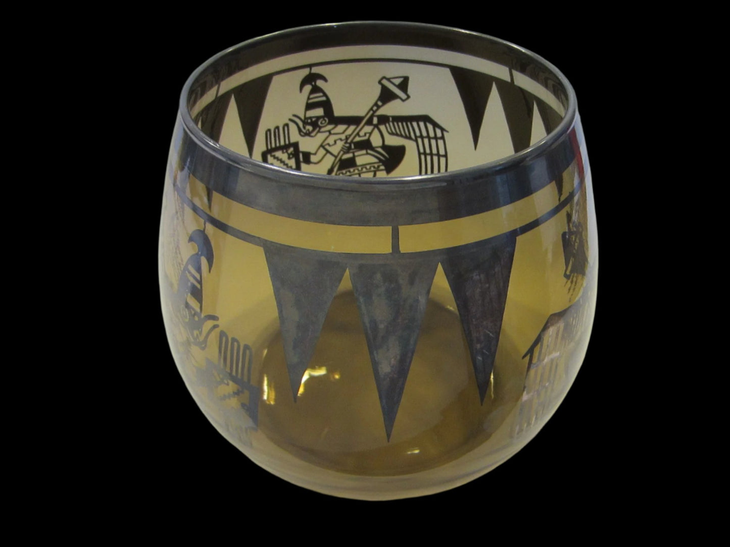 Southwestern Native Style Topaz Figurative Folk Art Glass Bowl