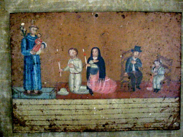 Ex Voto Colonial Spanish Tin Art Scripted Painting