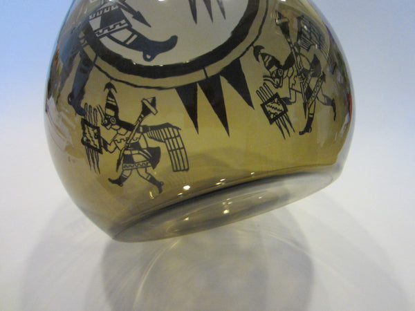Southwestern Native Style Smokey Topaz Figurative Folk Art Glass Bowl