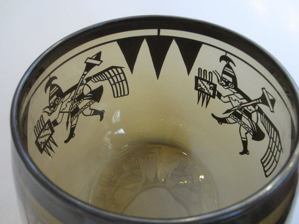 Southwestern Native Style Smokey Topaz Figurative Folk Art Glass Bowl